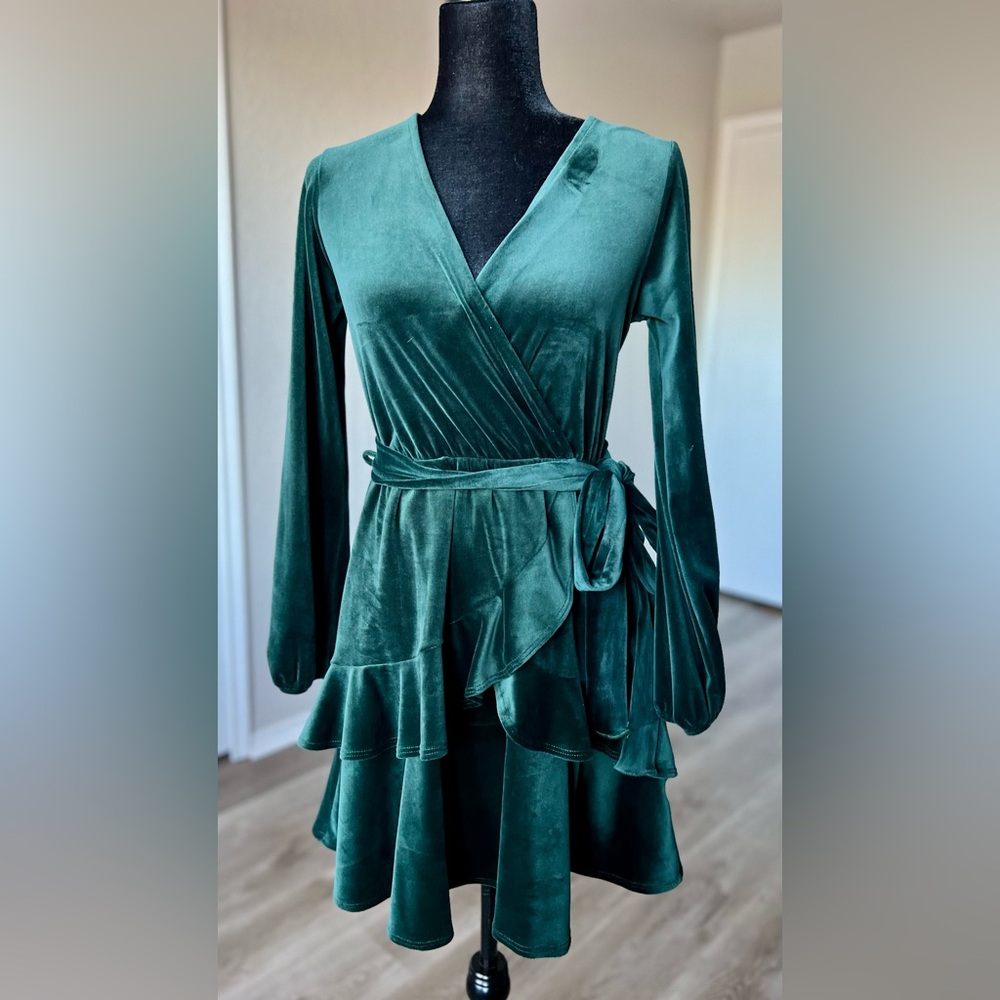 Blue Blush Forest Green Velvet Dress